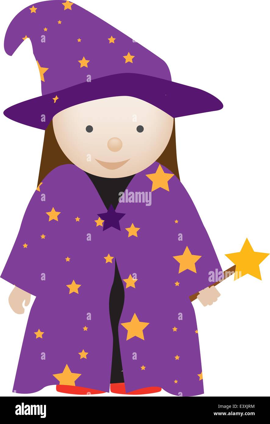 Ragazza dresserd fino come un simpatico wizard in costume Illustrazione Vettoriale