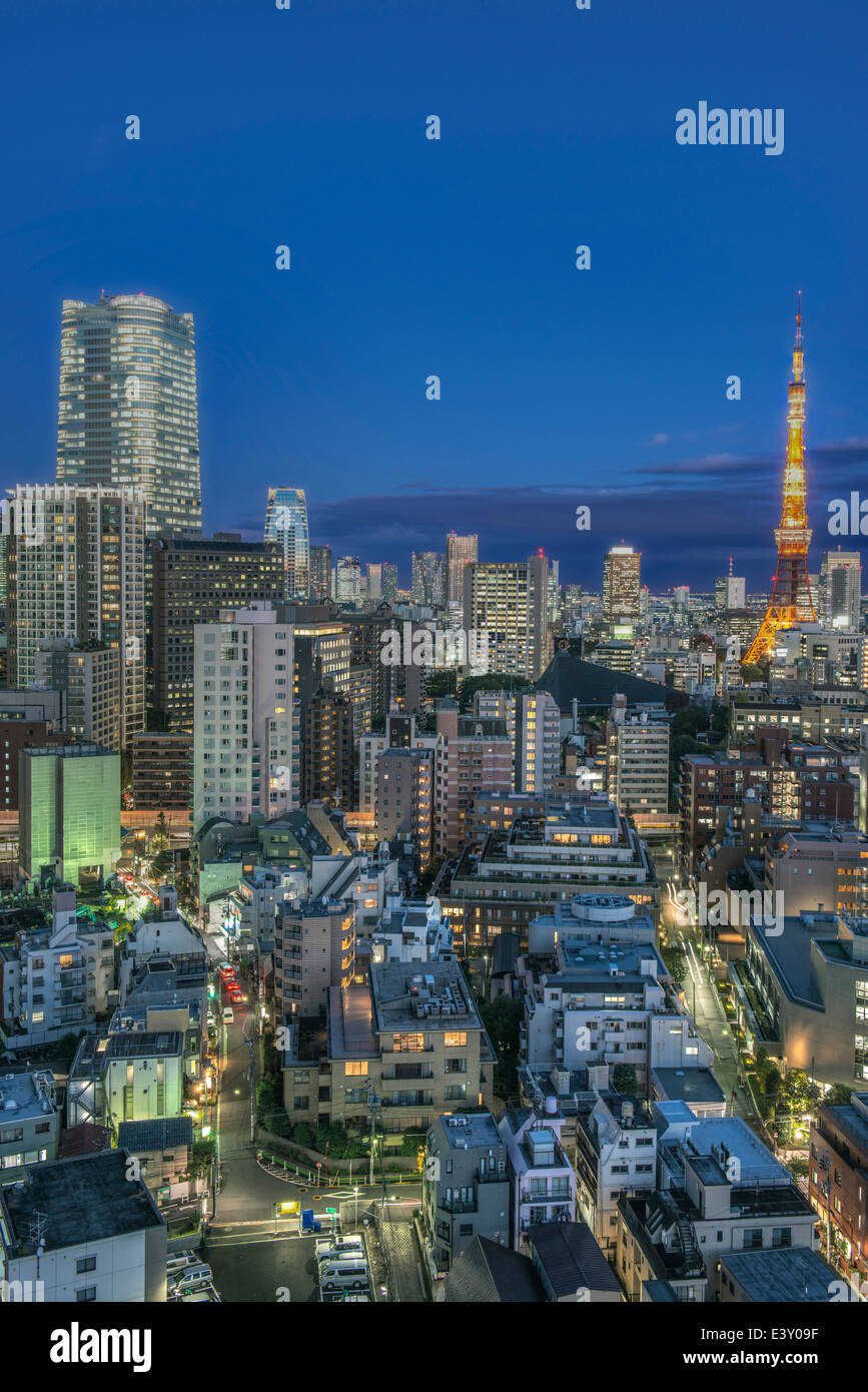 Tokyo cityscape illuminata di notte, Tokyo, Giappone Foto Stock