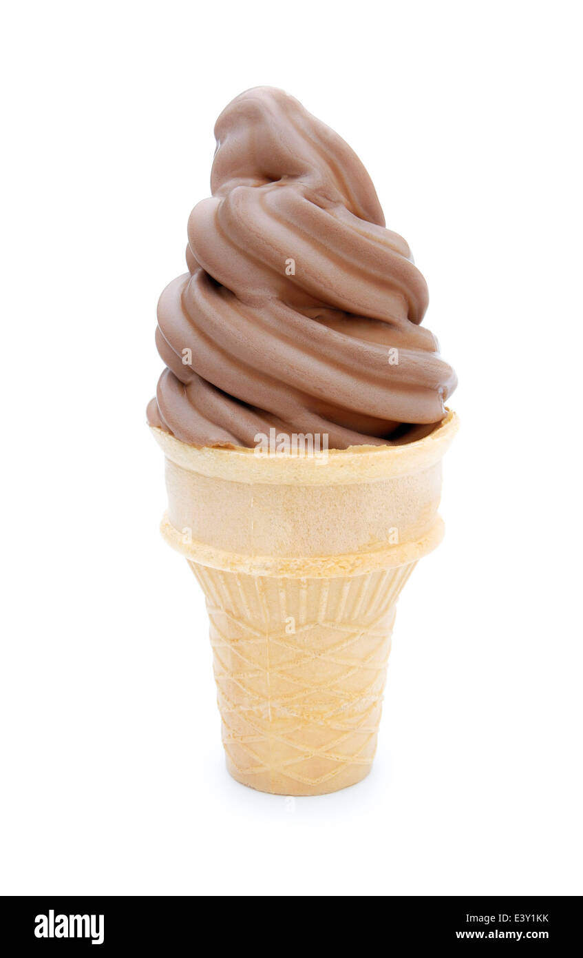 Sapore di cioccolato cono gelato su bianco Foto Stock