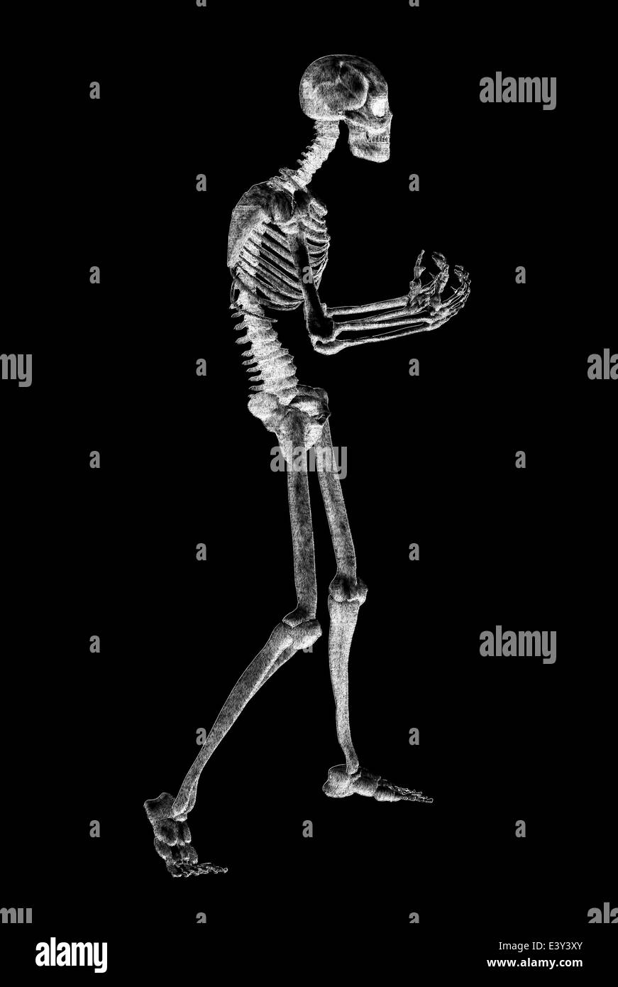 Lo scheletro di disegno astratto illustrazione digitale su sfondo nero. Foto Stock