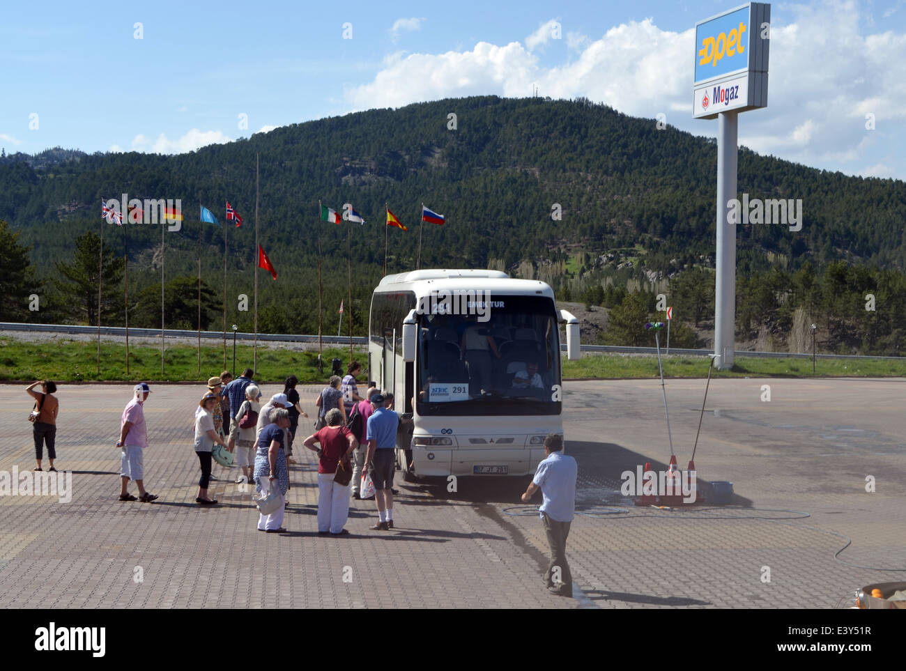 Il viaggio verso casa fromCappadocia,l'autobus si ferma per alcuni leggeri rinfrescanti e un tratto prima di continuare sulla strada di Antalya Foto Stock