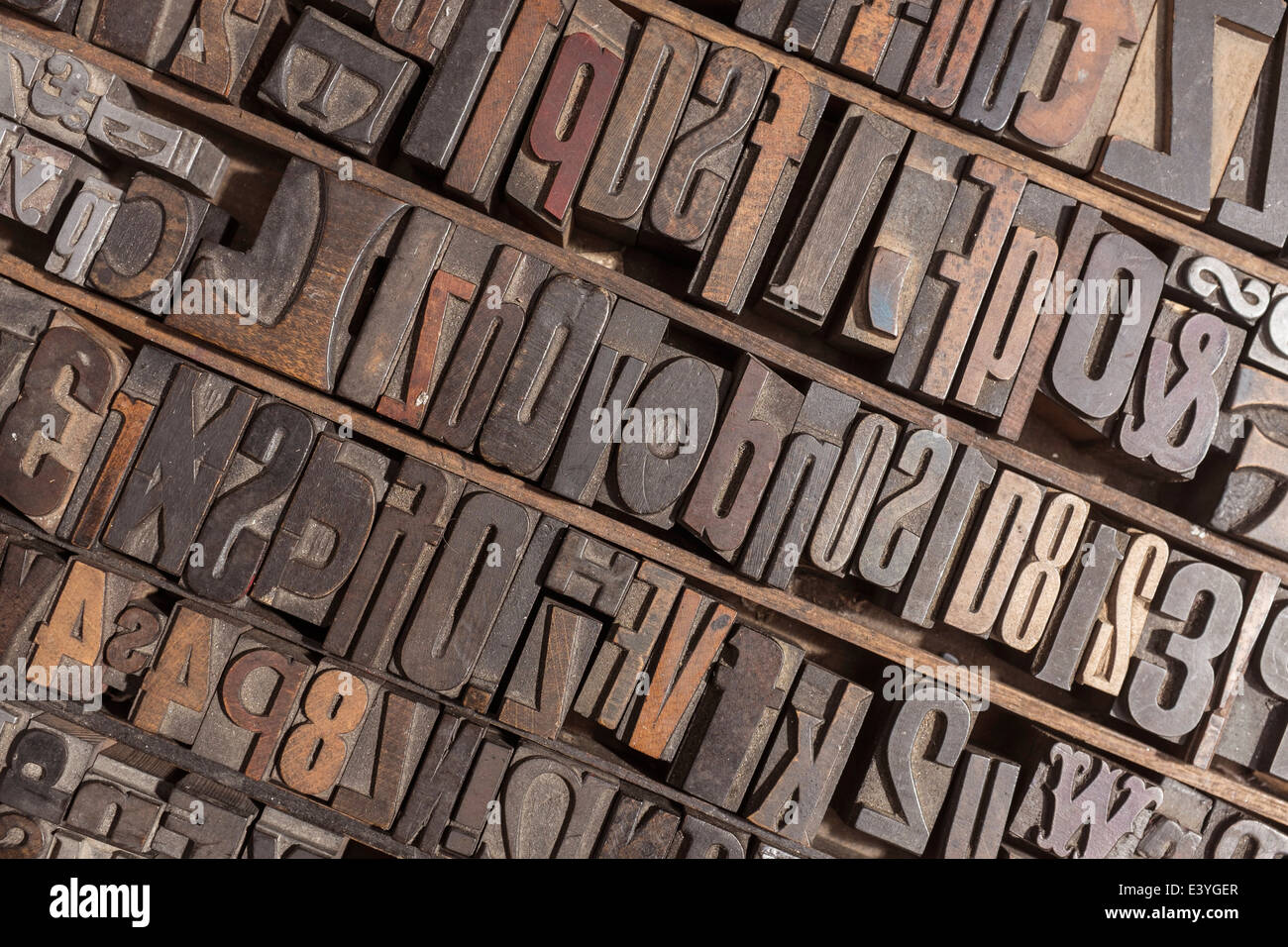 Raccolta di vari tipo di legno lettere per la stampa Foto Stock