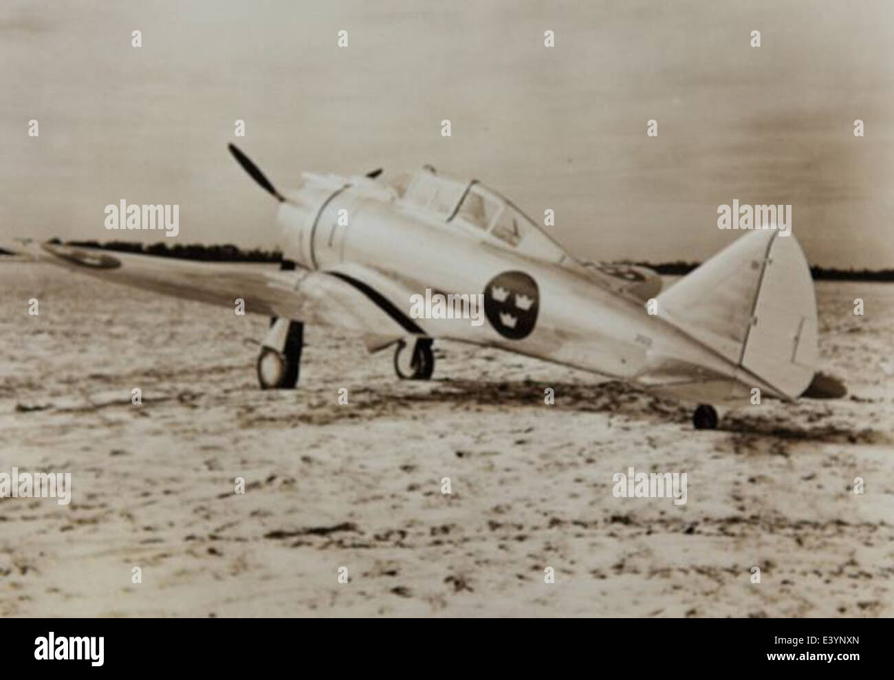 Una fotografia di un aereo Seversky EP-1 esposto al San Diego Air and Space Museum, che mette in evidenza il suo design unico e il suo ruolo nell'aviazione. Foto Stock