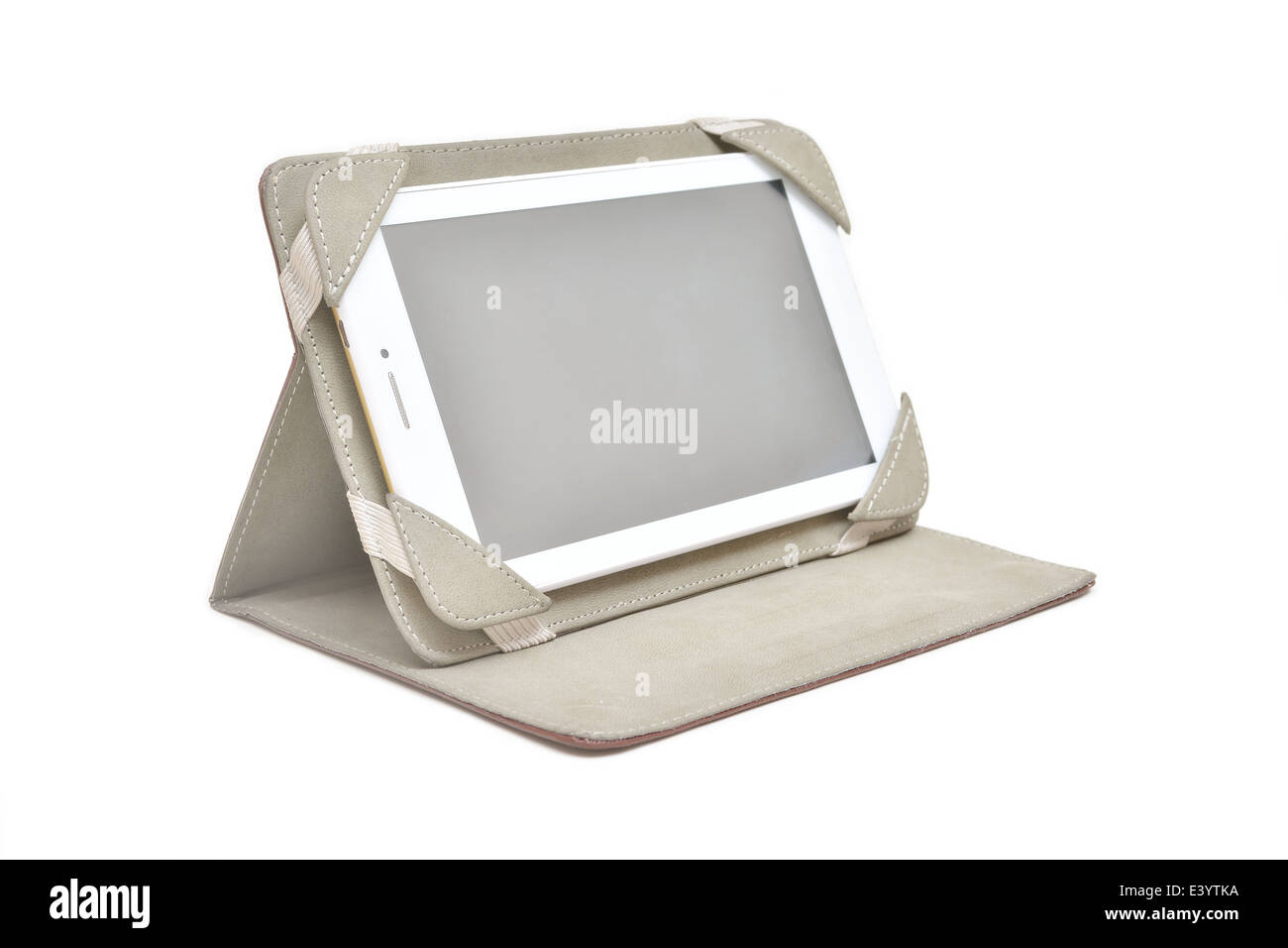 Smart phone tablet con universal custodia morbida su uno sfondo bianco, pronto per l'uso. Foto Stock