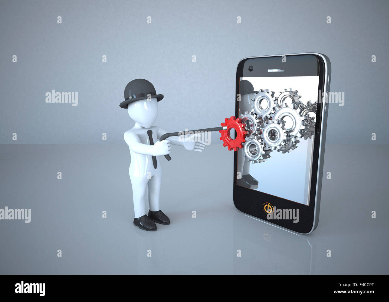 Mannikin muovendo le ruote dentate in smart display del telefono Foto Stock