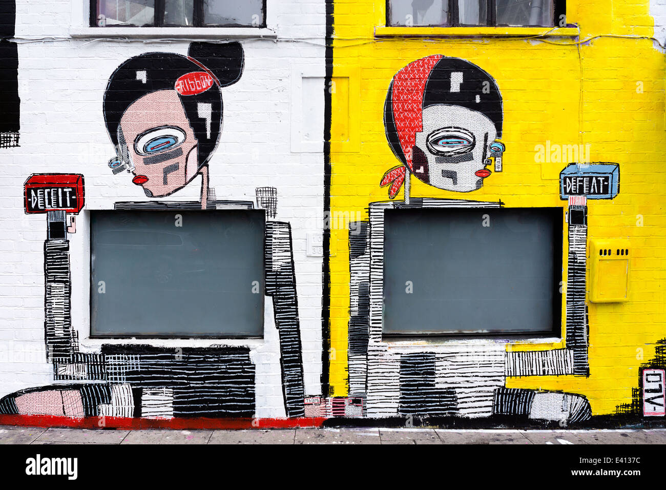 Inghilterra, Londra, Shoreditch, Great Eastern Street, graffito pittura murale di artista Alo, vista parziale Foto Stock