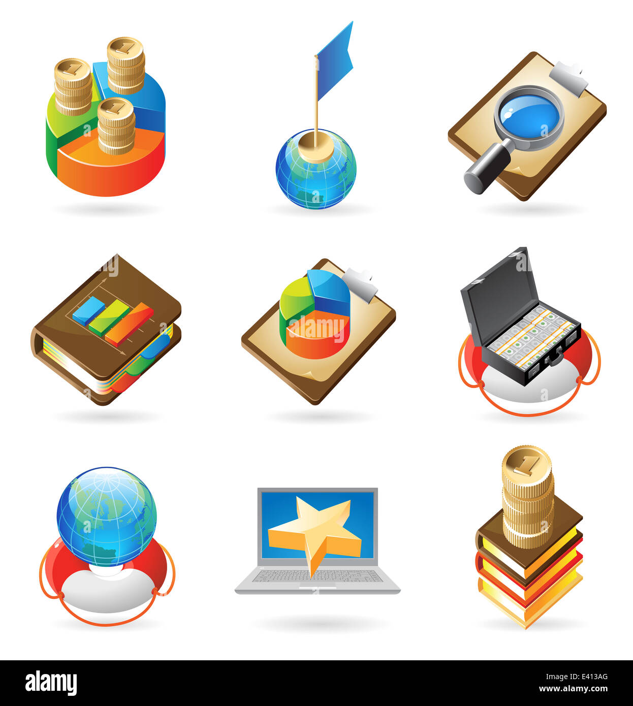 Concetto di icone per affari e finanza. Le illustrazioni per il documento, articolo o sito web. Foto Stock