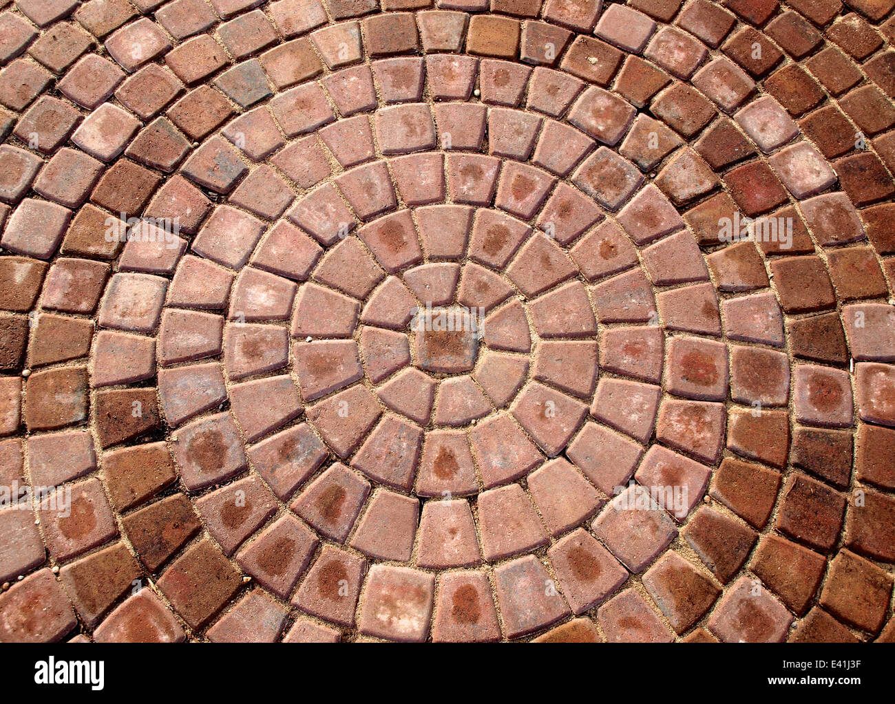 Patio mattoni disposti in configurazione circolare Foto Stock