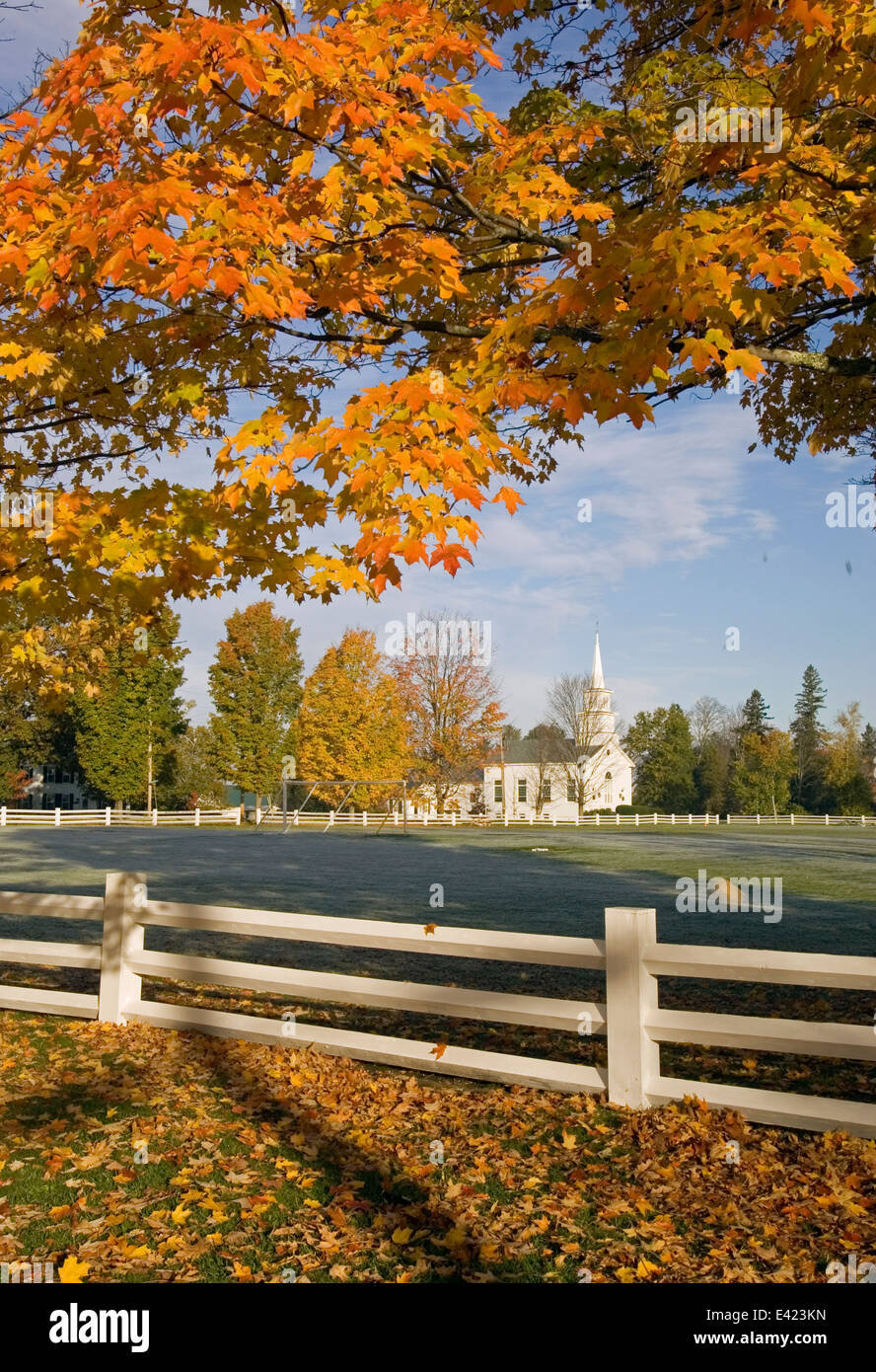 Città verde durante autunno fogliame a Craftsbury, Vermont. Foto Stock