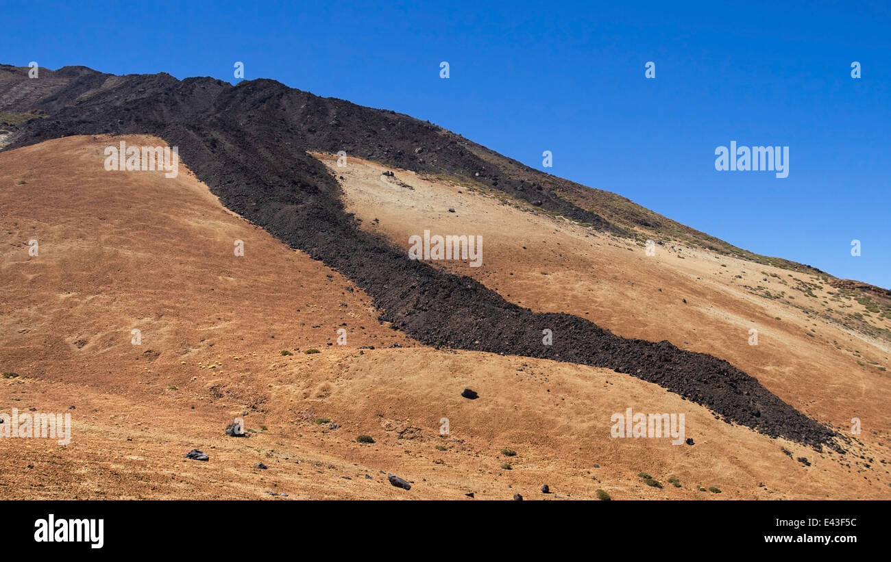 È solidificato il fiume di lava sulle pendici del Teide, Tenerife, Isole Canarie. Foto Stock
