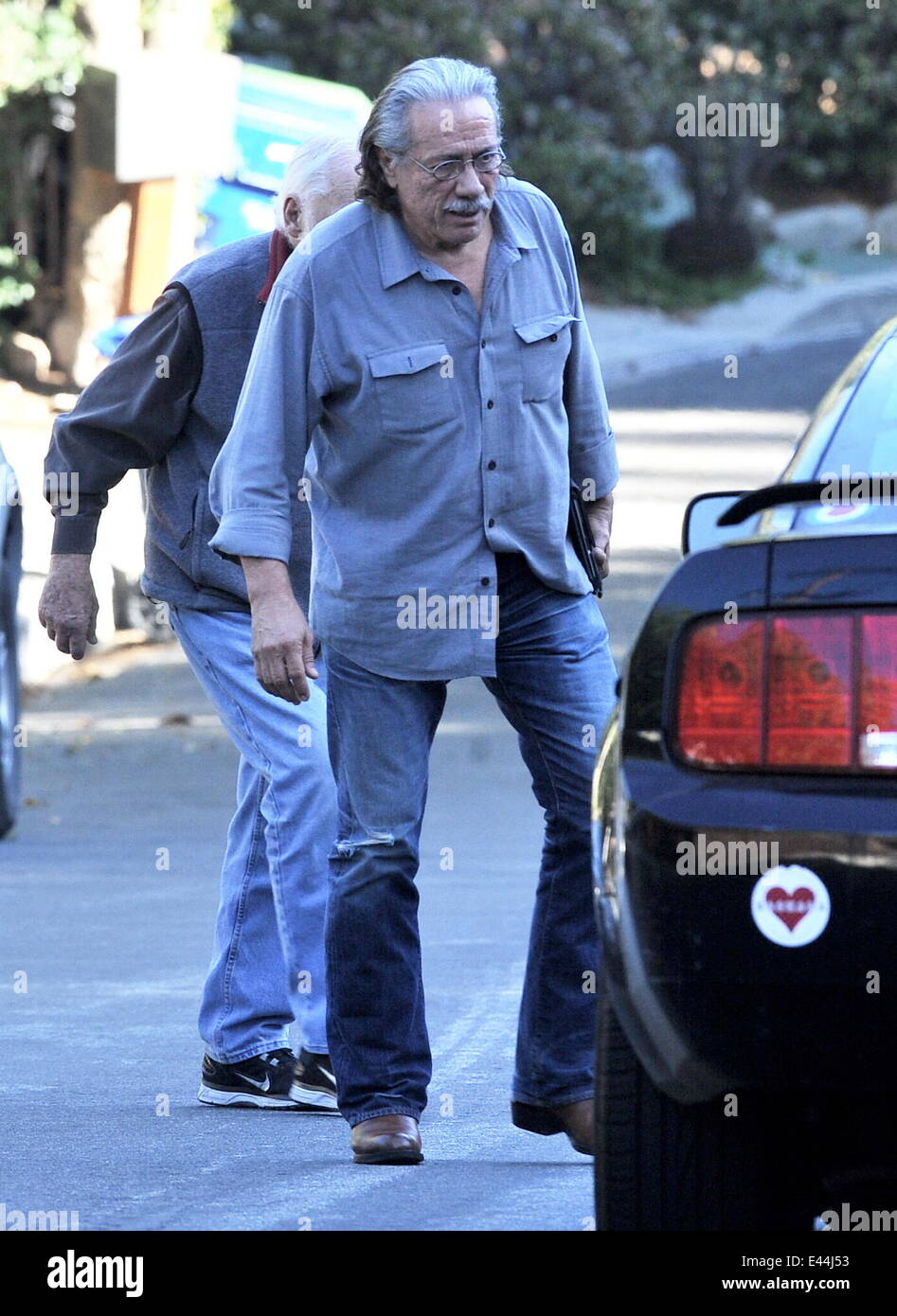 Attore Edward James Olmos spotted house caccia accanto all'attrice Anne Hathaway's house di Hollywood Hills ca. Dotato di: Edward James Olmos dove: Hollywood, California, Stati Uniti quando: 29 Gen 2014 Foto Stock