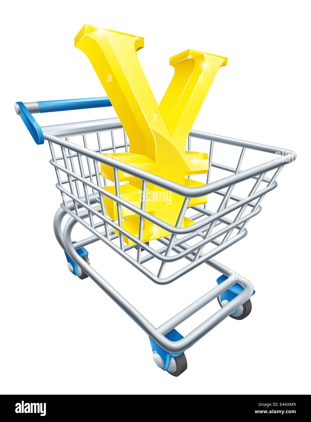 Yen cambio carrello concetto di Yen firmare in un supermercato carrello o carrello Foto Stock