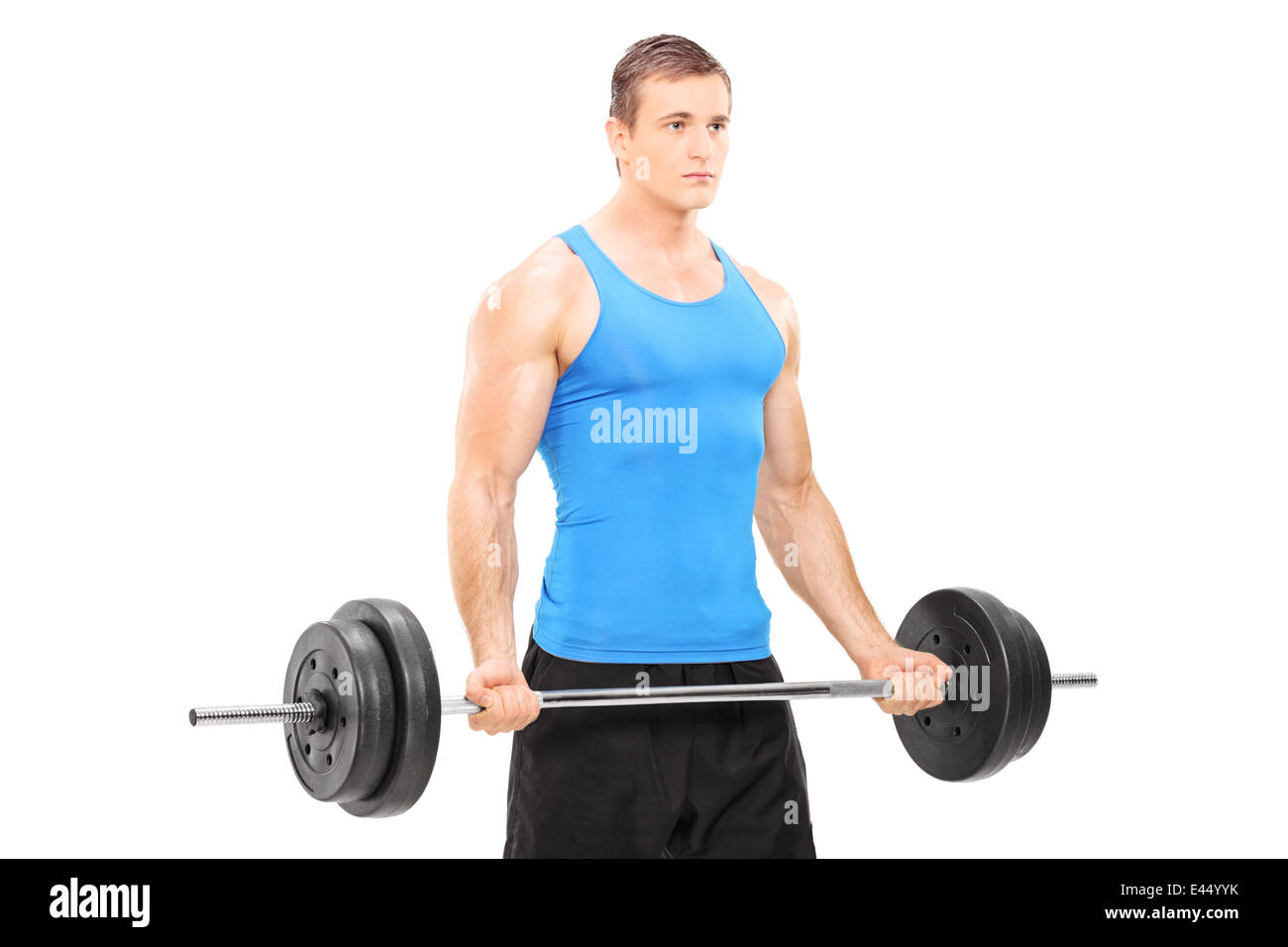 Atleta muscolare tenendo un barbell Foto Stock