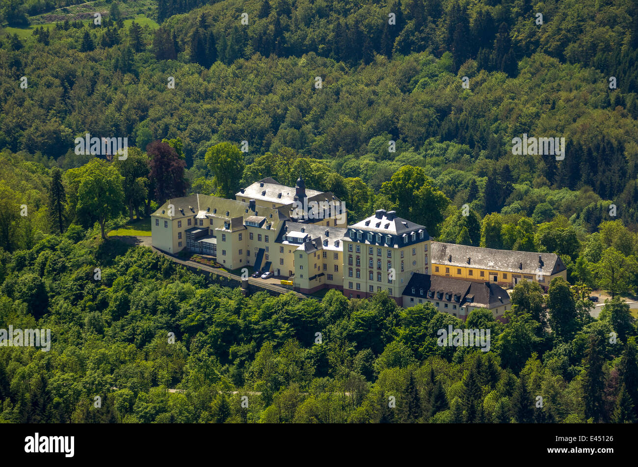 Vista aerea, Schloss Wittgenstein Castello, Bad Laasphe, Nord Reno-Westfalia, Germania Foto Stock