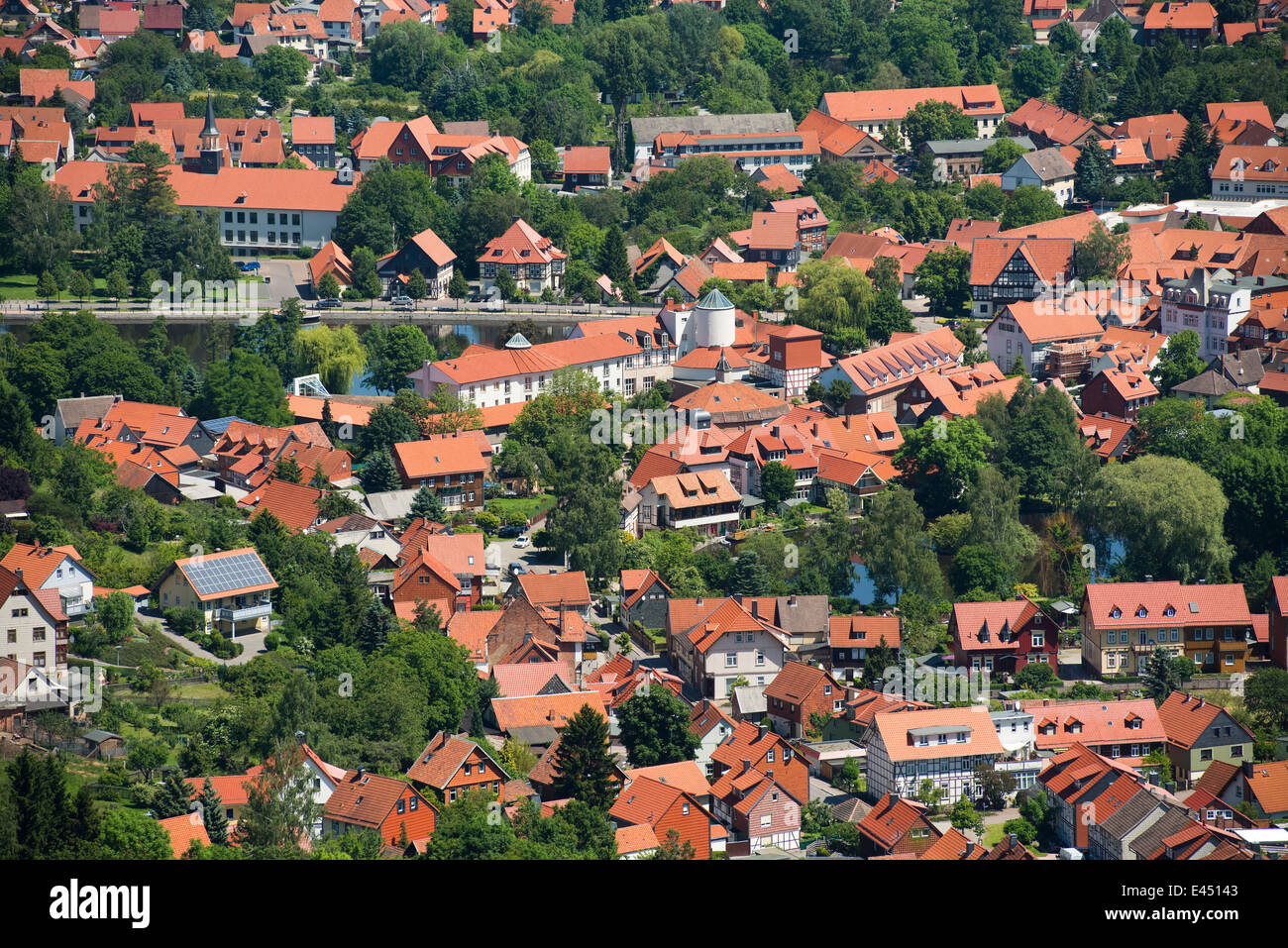 Vista della città di Ilsenburg, Harz, Sassonia-Anhalt, Germania Foto Stock