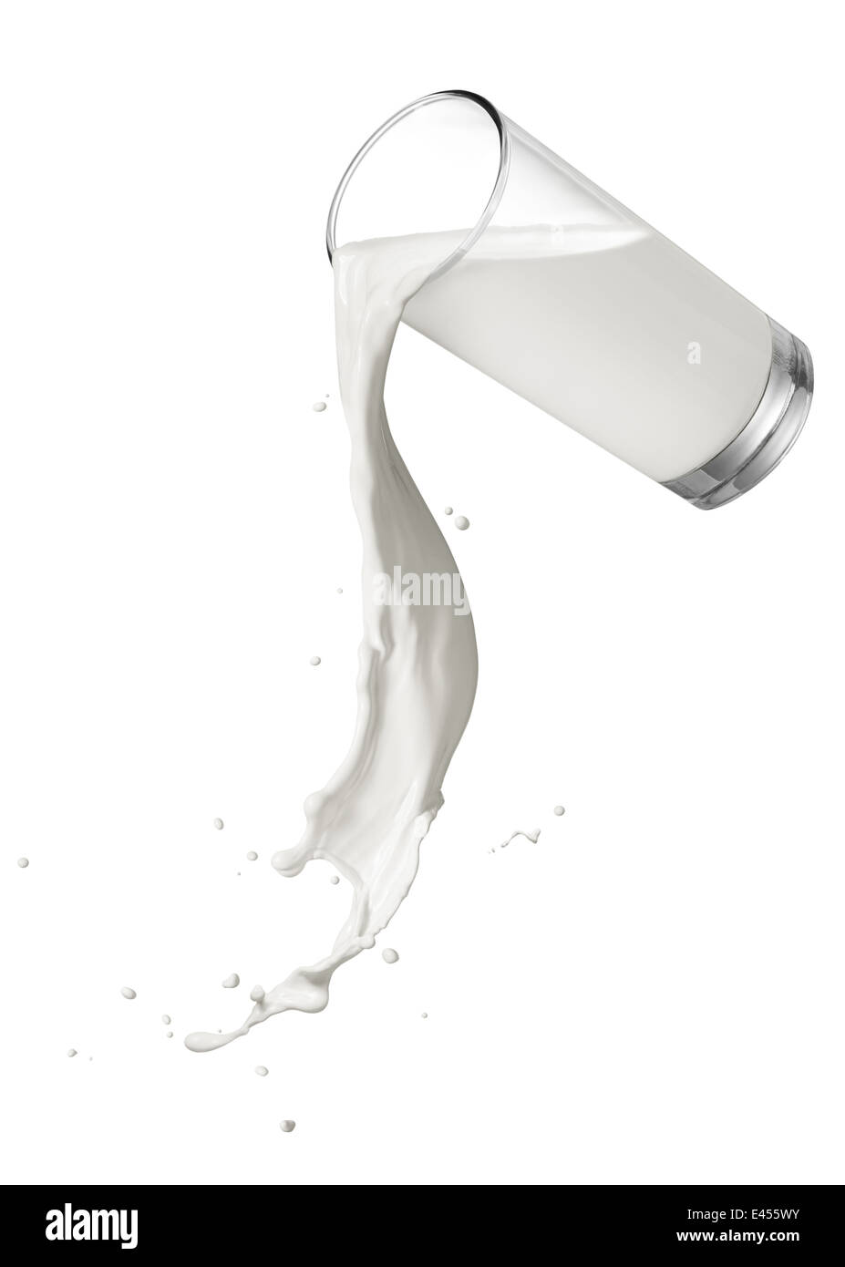 Bicchiere di fuoriuscita del latte con twisted splash Foto Stock