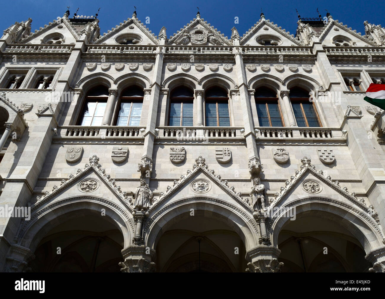 Ungheria Budapest Il Parlamento ungherese dettaglio della facciata principale Foto Stock