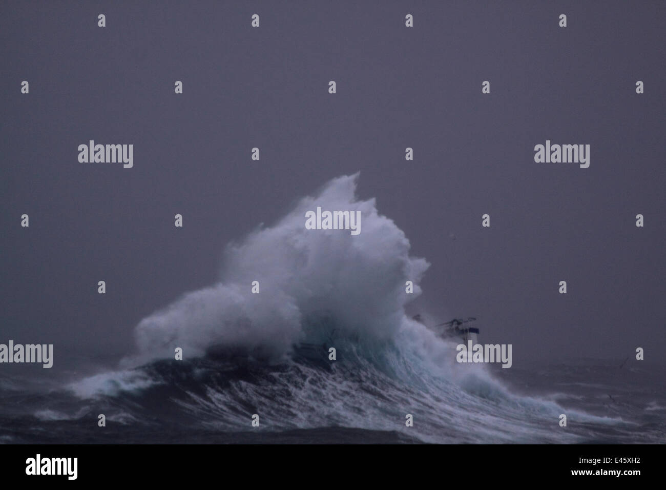 Enorme ondata di colpire peschereccio 'Harvester' mentre che operano nel Mare del Nord. Europa, novembre 2010. Proprietà rilasciato. Foto Stock