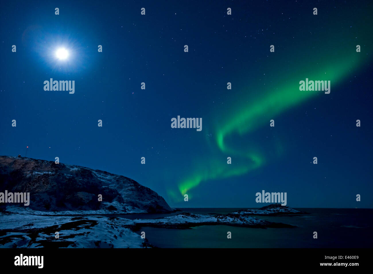 Luci del nord nel cielo chiaro di luna, Finlandia settentrionale, Marzo 2009 Foto Stock