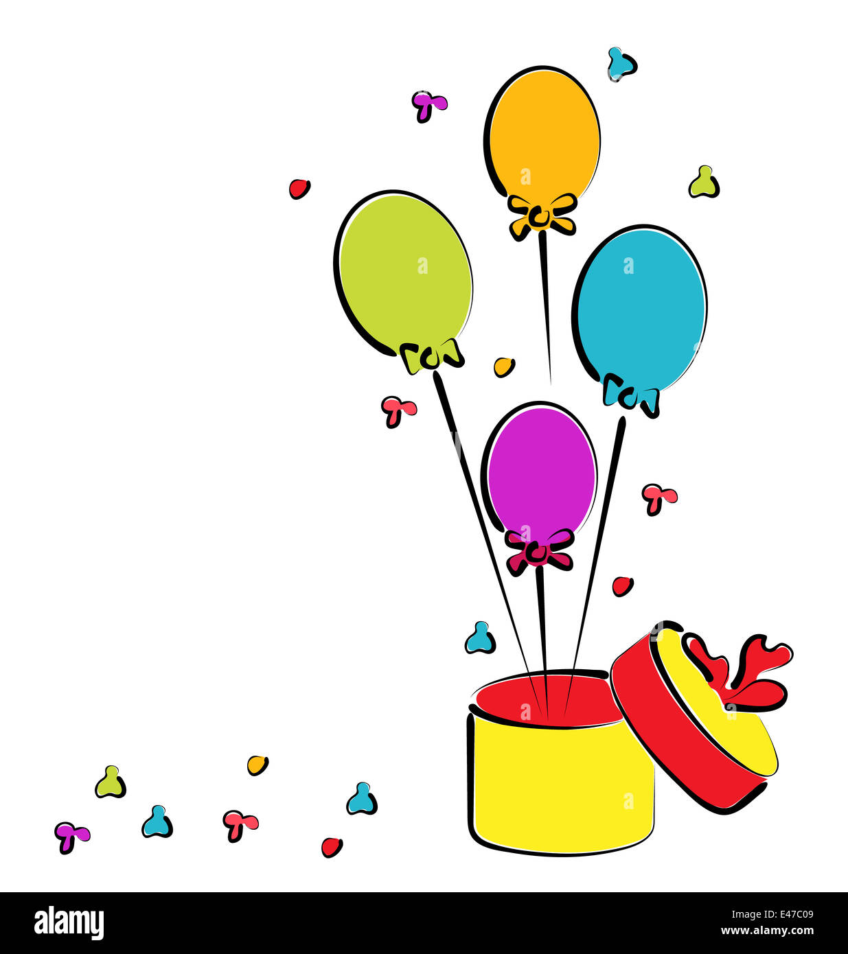 Illustrazione confezione regalo con palloncini per il tuo compleanno,  colorato disegno vettoriale Foto stock - Alamy