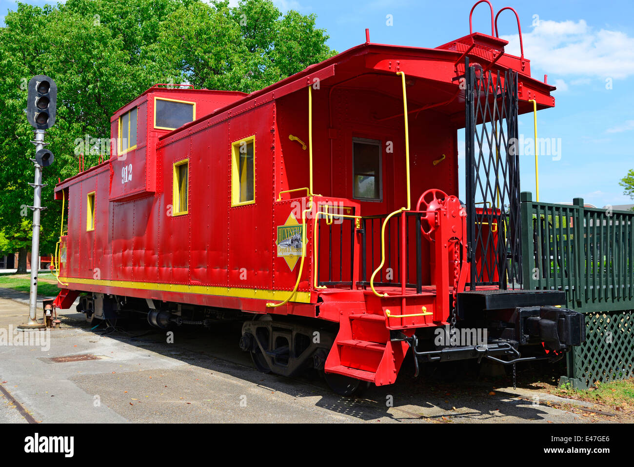 Red Caboose storico treno passeggeri Depot Huntsville Alabama AL US STATI UNITI D'AMERICA Foto Stock