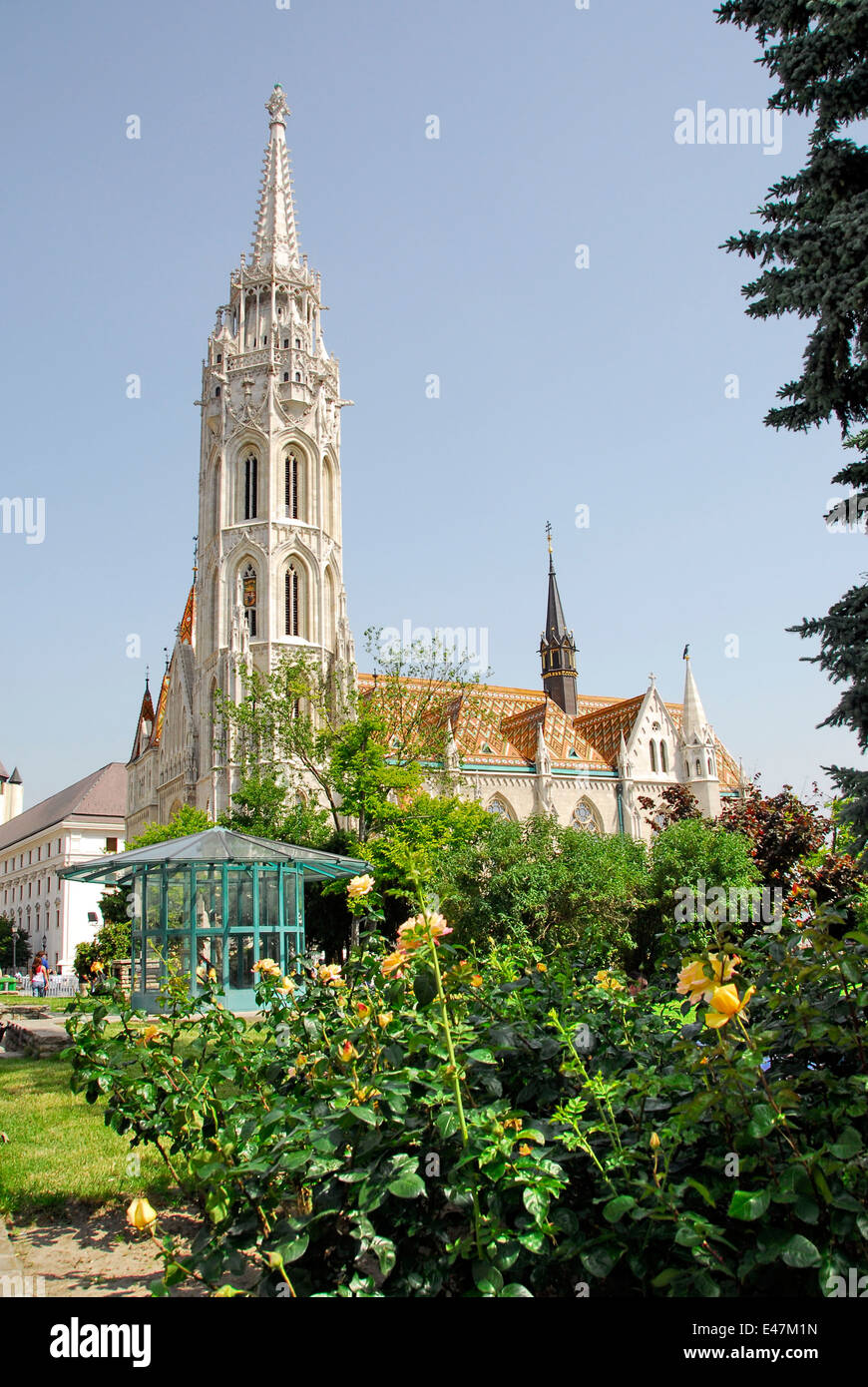St la chiesa di Matthias sul Bastione del Pescatore sulla collina Gellert Budapest, Ungheria Foto Stock