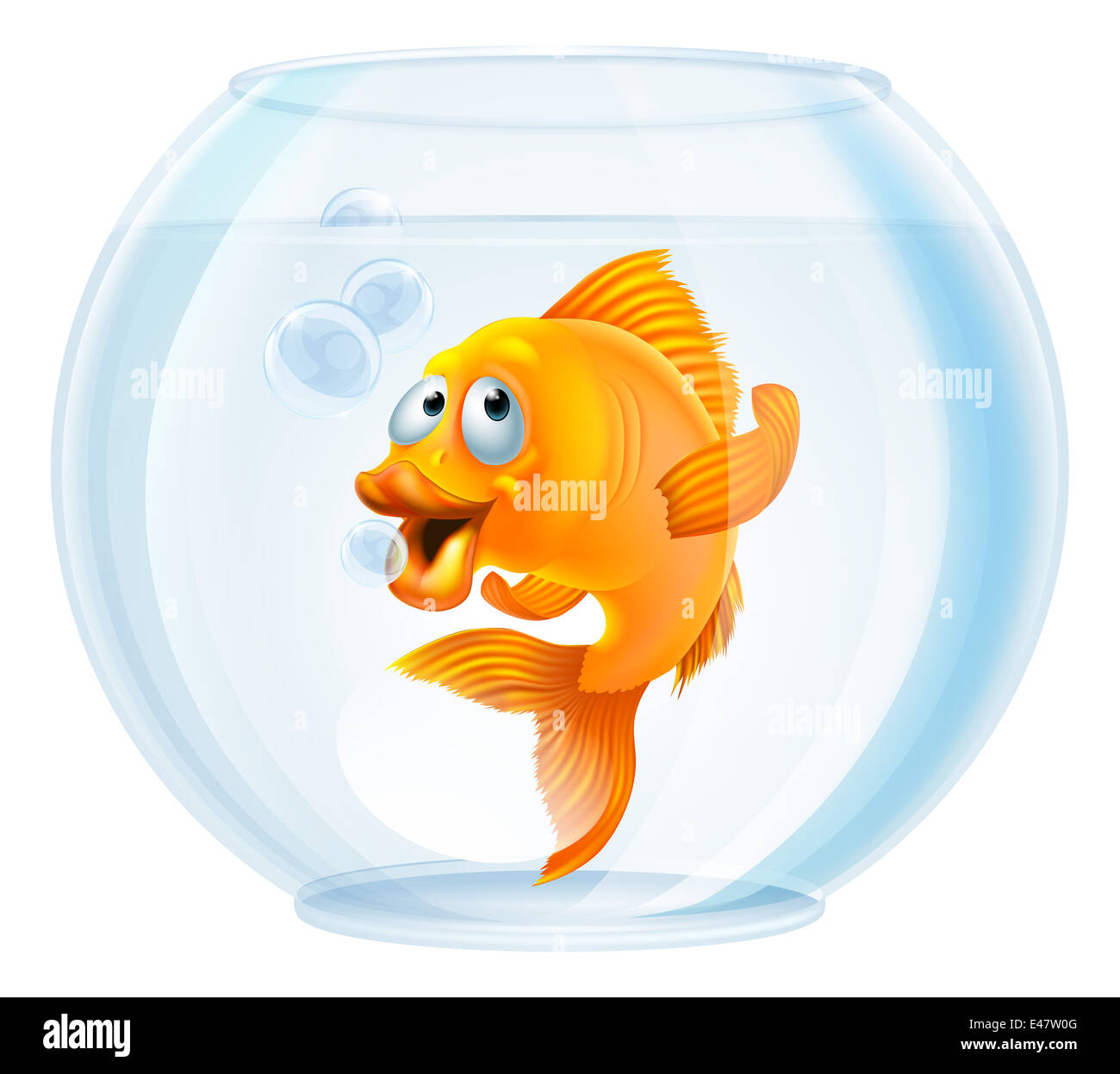 Una illustrazione di un cartoon carino goldfish in oro una ciotola di pesce Foto Stock