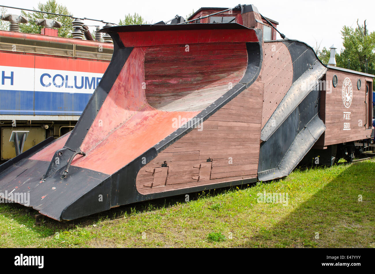 Cuneo Snow Plough locomotore ferroviario del motore e Museo forestale, Prince George, British Columbia, Canada. Foto Stock