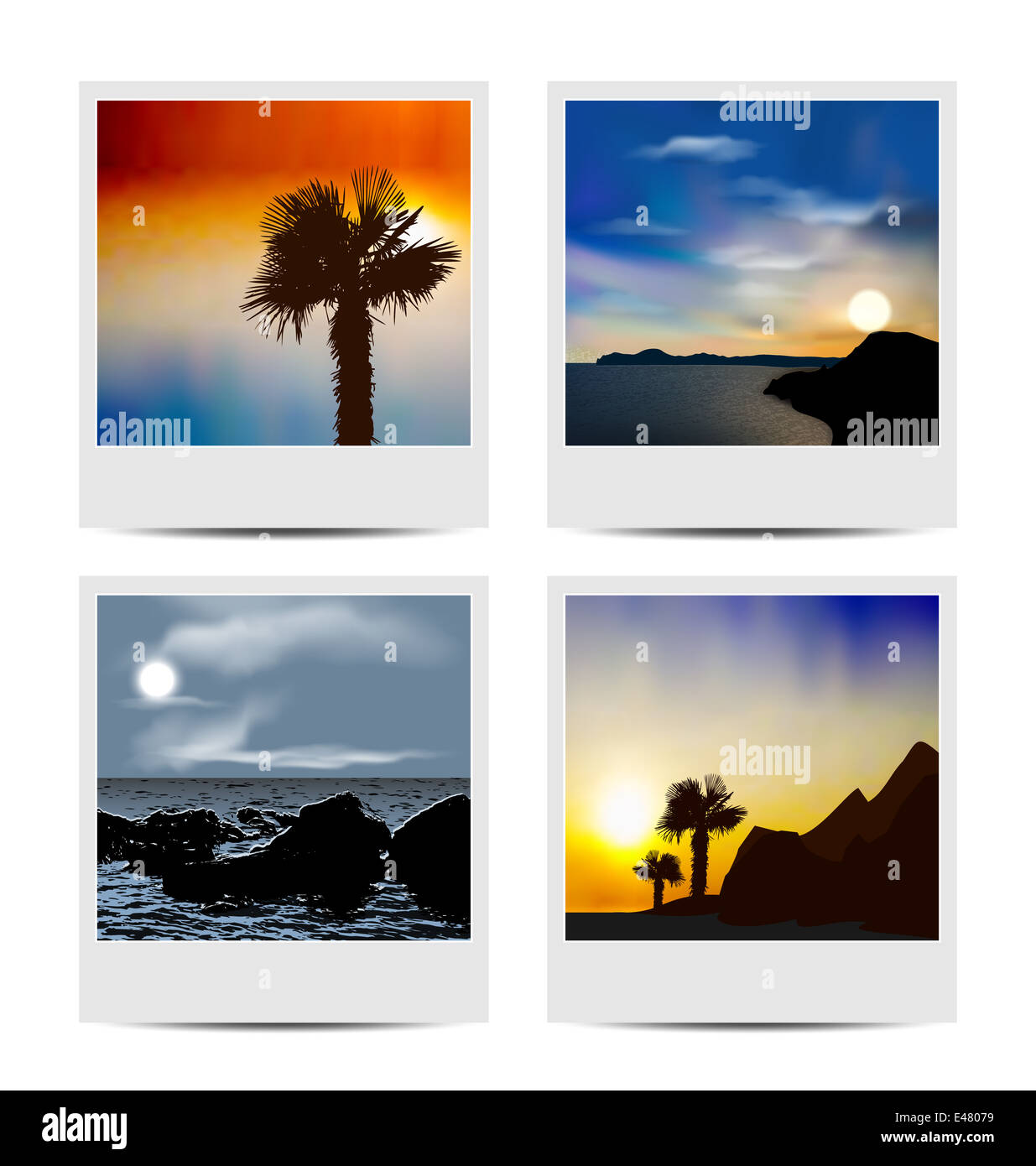 Illustrazione impostare cornici fotografiche con spiagge - vettore Foto Stock