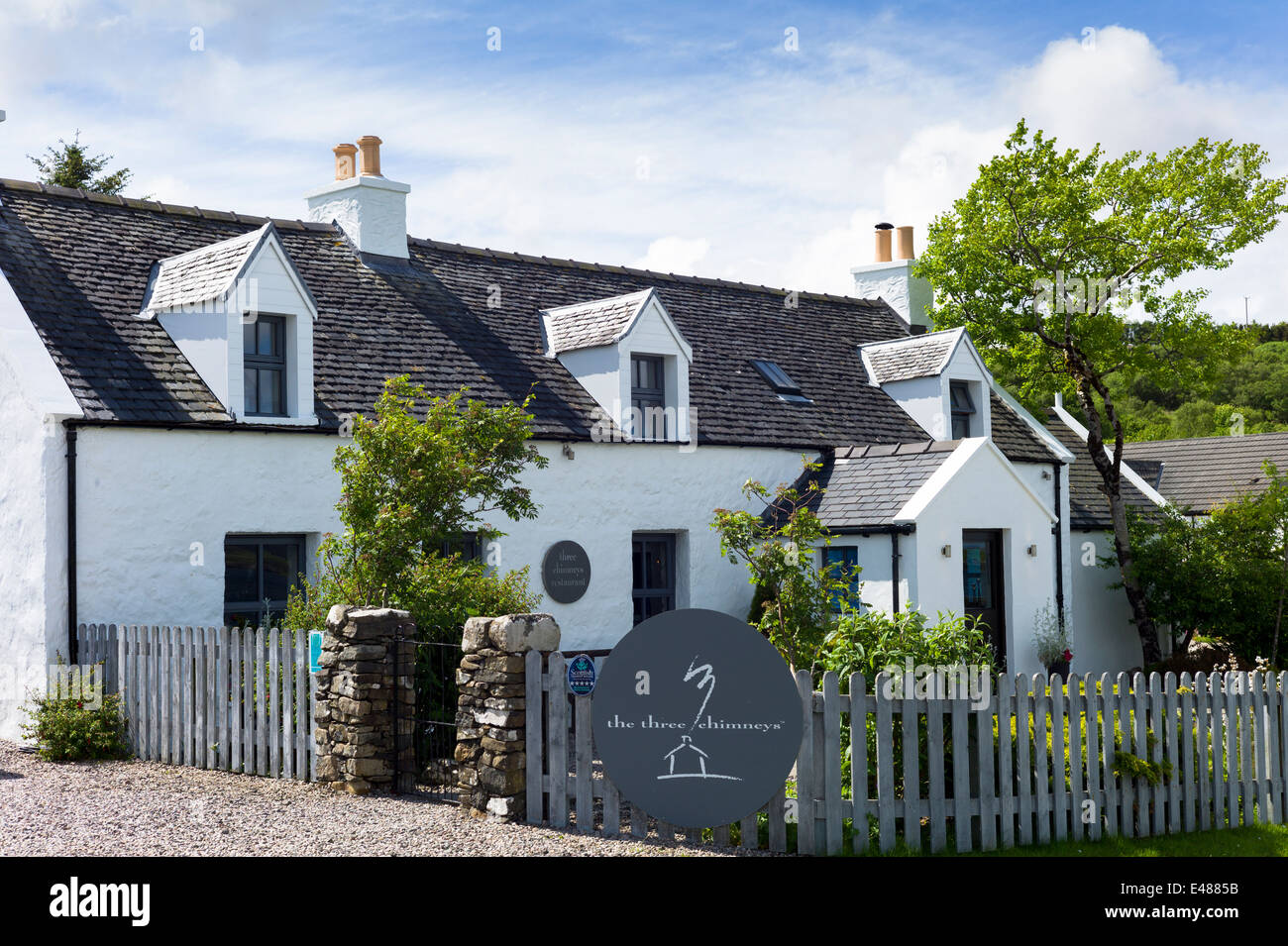 Il mondo gastronomico rinomato ristorante a cinque stelle i tre camini sull'Isola di Skye in Scozia Foto Stock