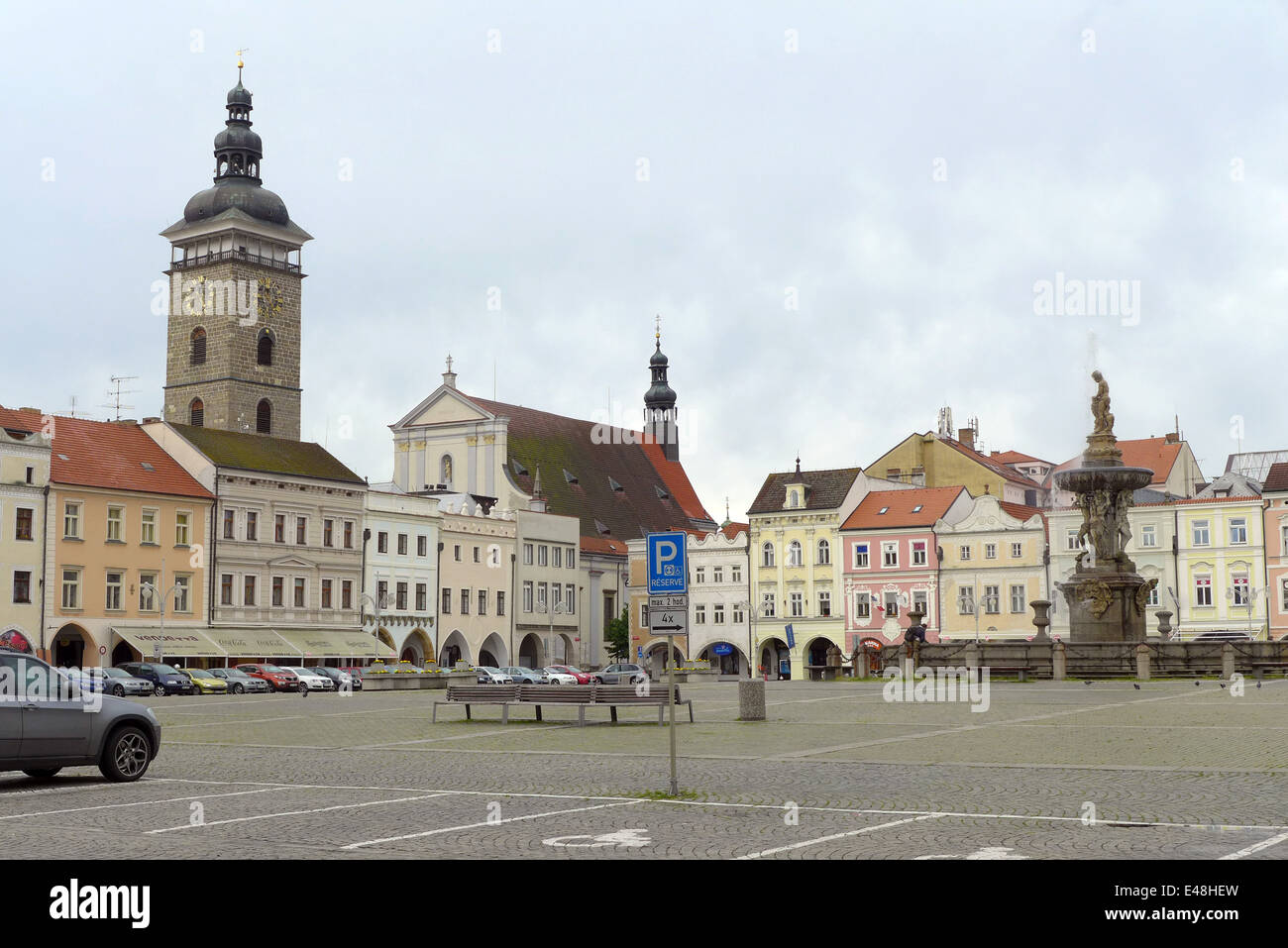 Benvenuti in Repubblica ceca - Cesky Budejovice piazza principale: namesti Premysla Otakara II foto di Sean Sprague Foto Stock