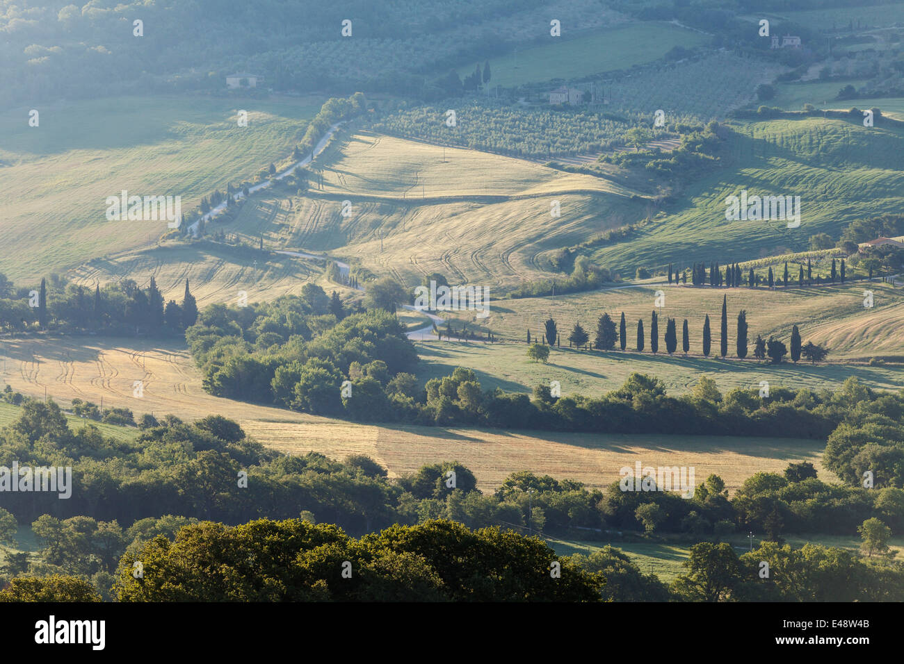 La Val d'Orcia Nel cuore della Toscana. Essa è stata protetta dall'UNESCO come Sito del Patrimonio Mondiale. Foto Stock