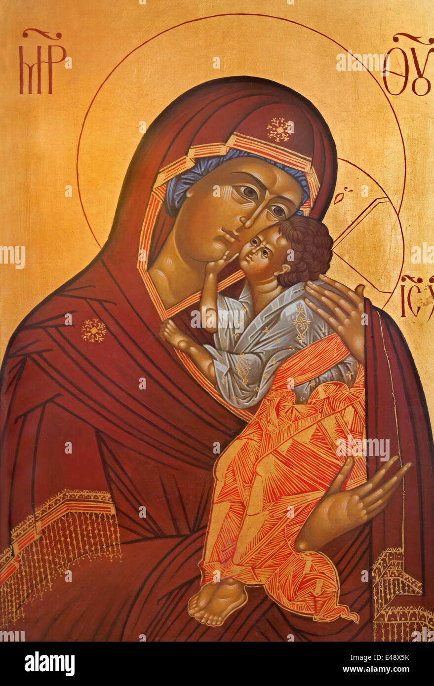 Bruges, Belgio - 13 giugno 2014: Madonna icona nella st. Constanstine e Helena orthodx chiesa (2007 - 2008). Foto Stock