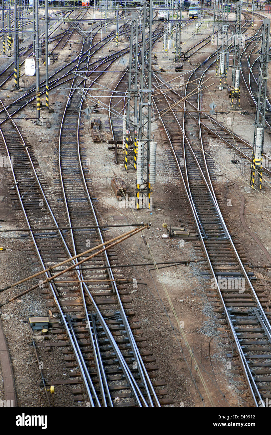 Linee ferroviarie linea Praga Stazione Centrale Repubblica Ceca Foto Stock