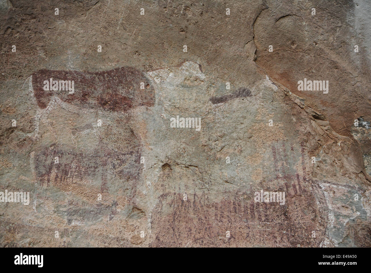 Khoishan preistoriche rupestri di Ha Baroana in Lesotho Foto Stock