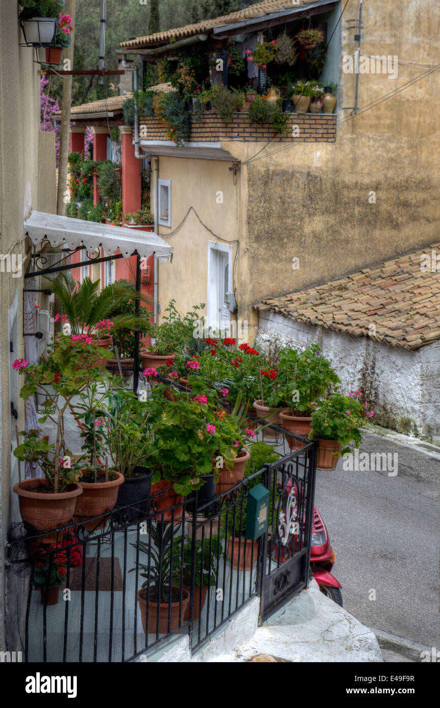 Fiori sulle ringhiere Foto Stock