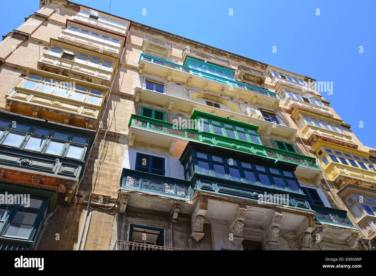 Gallarija balconi, La Valletta (Il-Belt Valletta), Sud del quartiere portuale, Malta Xlokk Regione, Repubblica di Malta Foto Stock