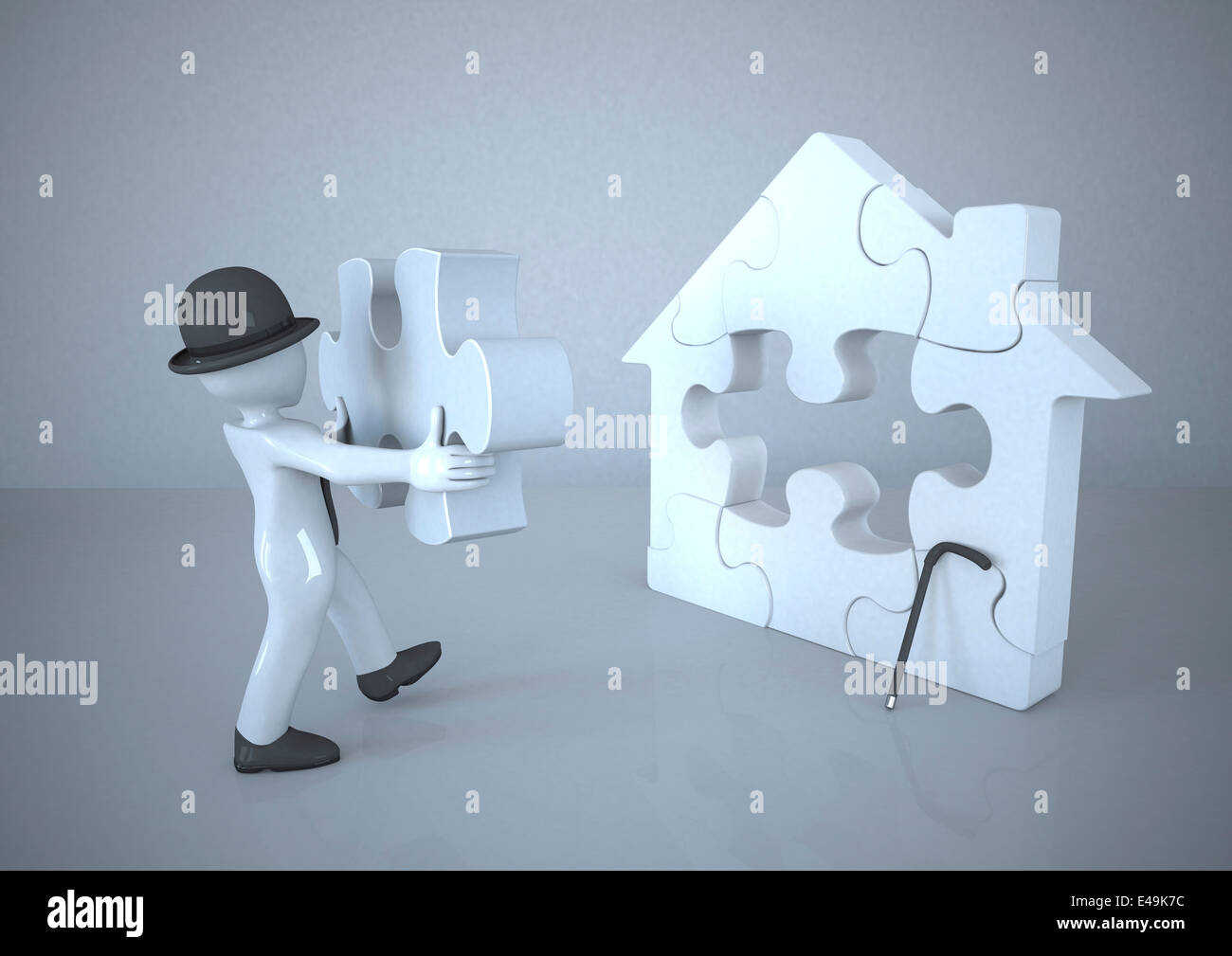 Mannikin con cappello bowler edificio puzzle house Foto Stock