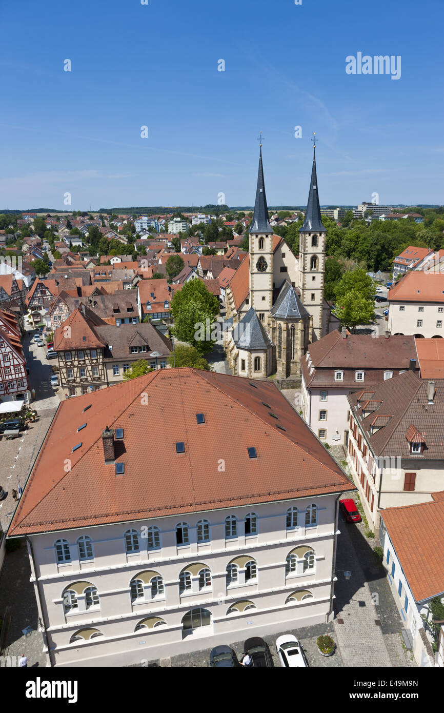Germania Baden-Wuerttemberg, Bad Wimpfen., vista città storica con la chiesa collegiata di San Pietro Foto Stock