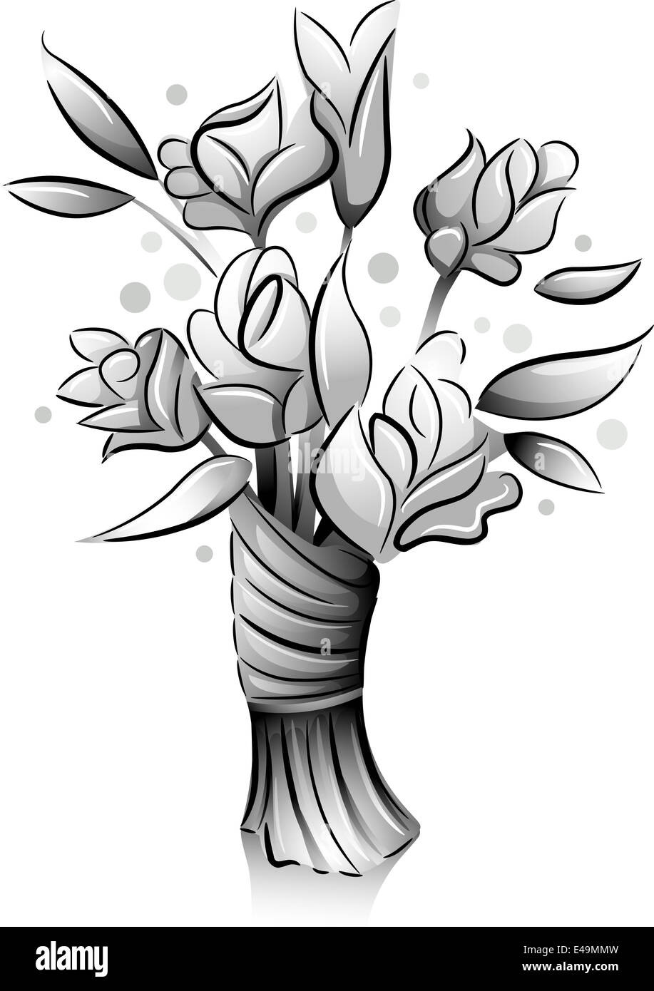 Icona illustrazione con un mazzo di fiori disegnati in bianco e nero Foto Stock
