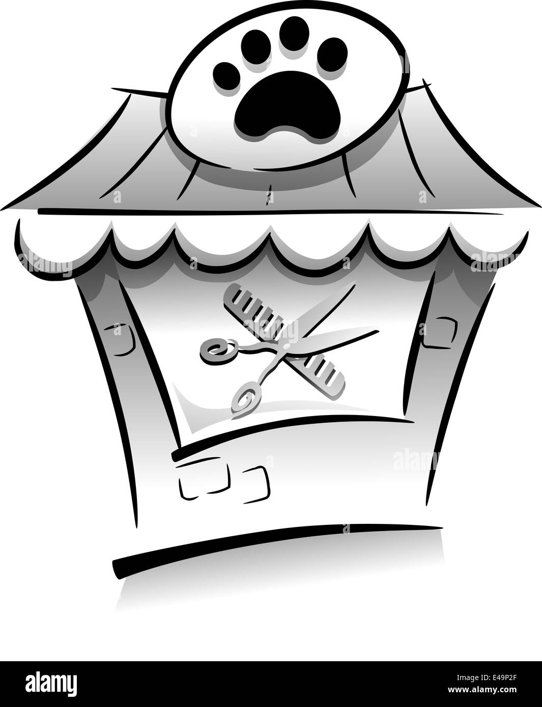 Icona illustrazione con un pet Salon disegnato in bianco e nero Foto Stock
