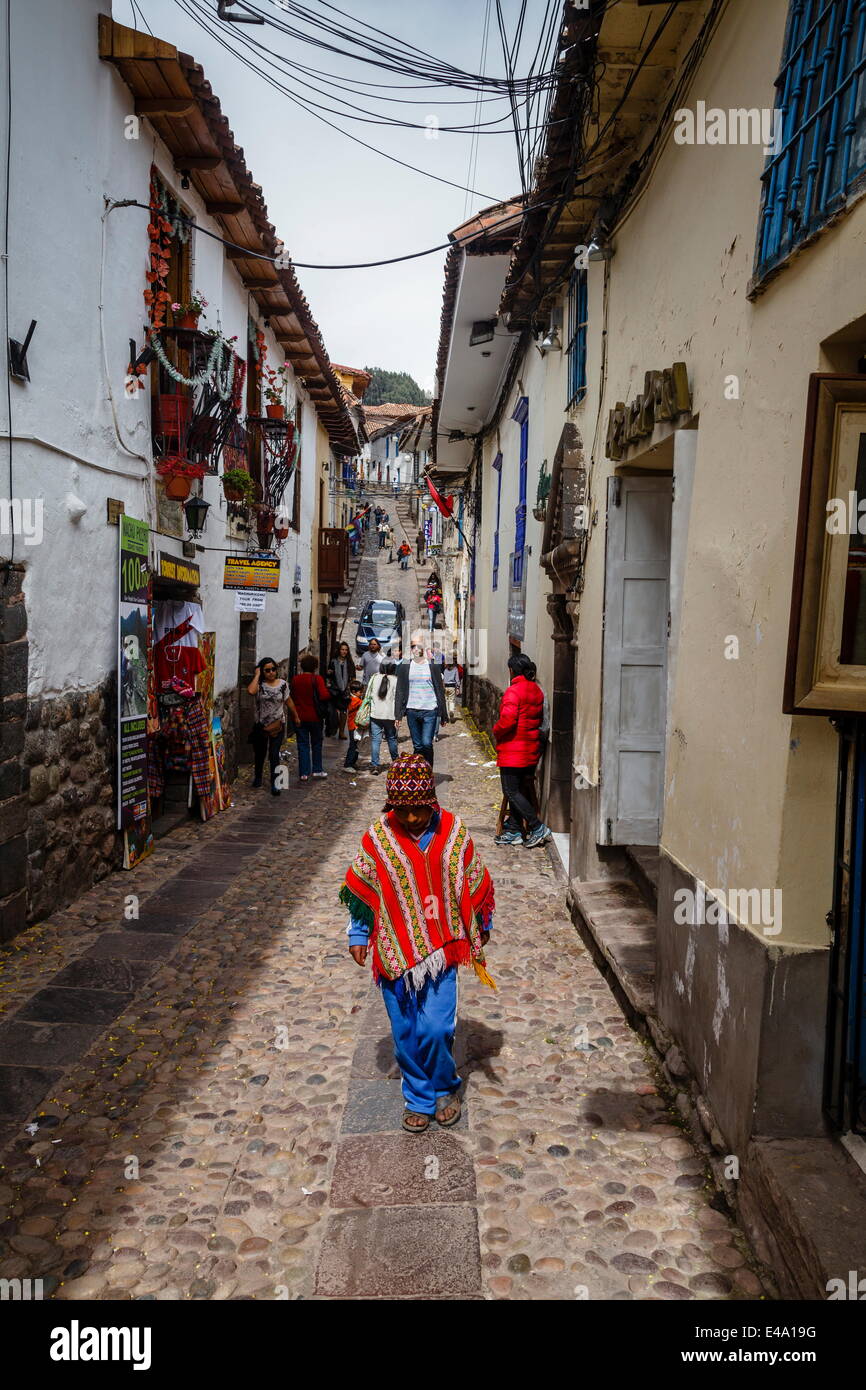 Scena di strada a San Blas quartiere, Cuzco, Perù, Sud America Foto Stock