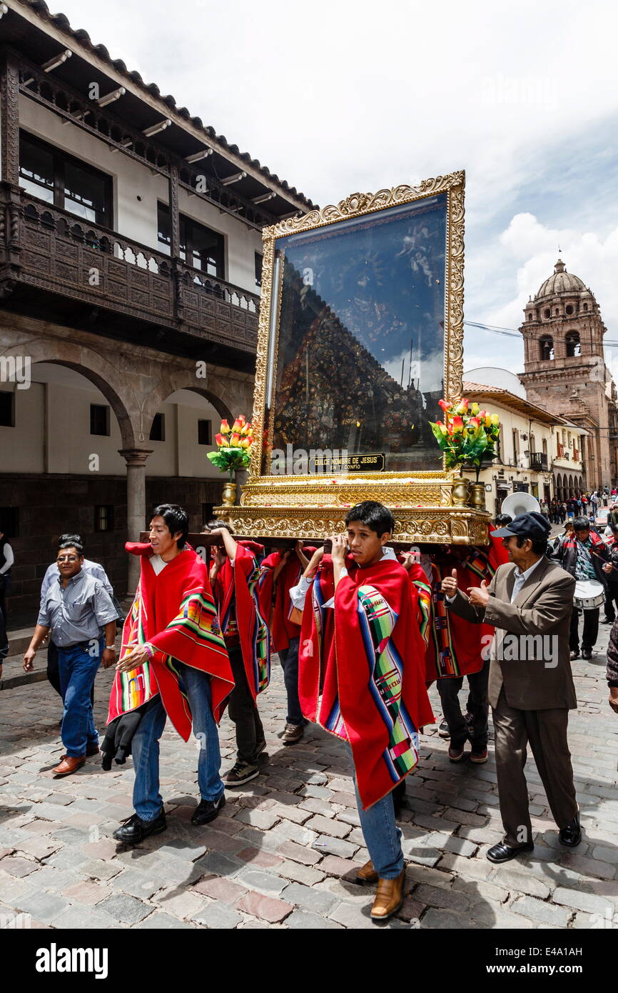 La processione religiosa, Cuzco, Perù, Sud America Foto Stock