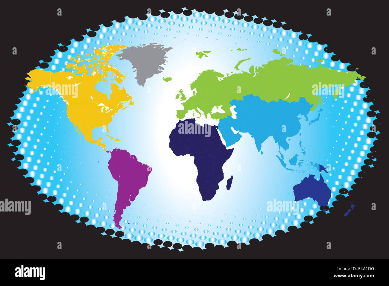 Vettore di Continental colorata mappa del mondo. Foto Stock