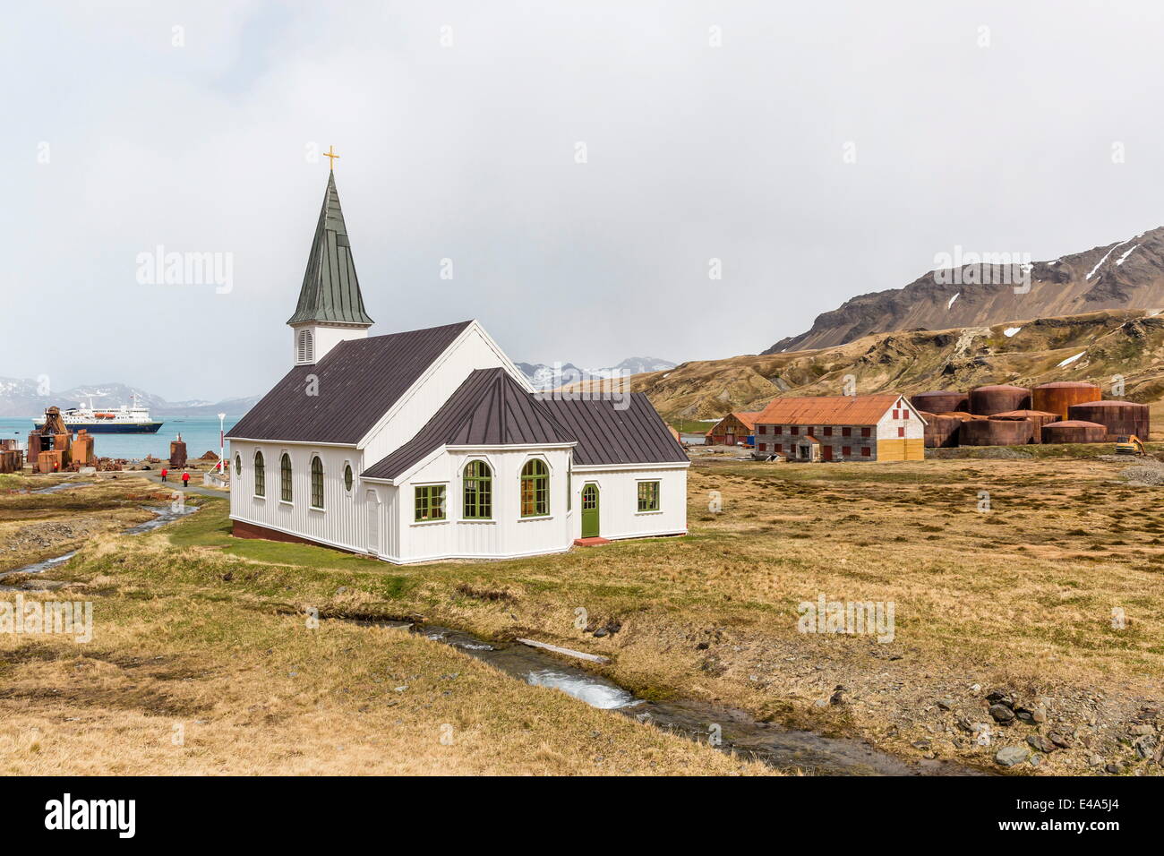 La abbandonata e di recente restaurata stazione baleniera a Grytviken, Georgia del Sud, UK Overseas protettorato, regioni polari Foto Stock