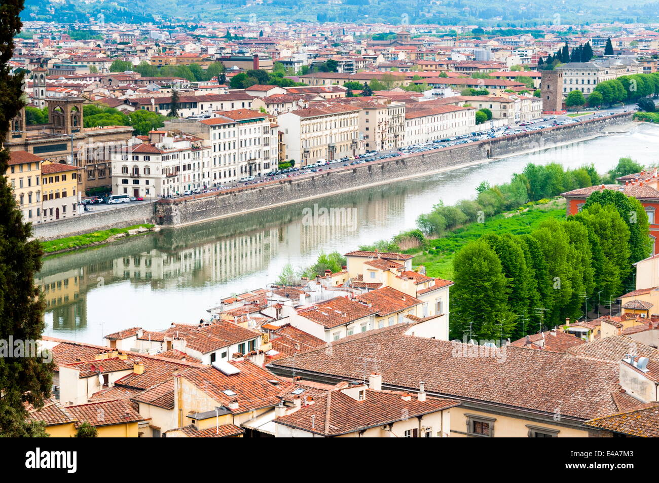 Vista del centro storico di Firenze e dal fiume Arno, Firenze (Firenze), il Sito Patrimonio Mondiale dell'UNESCO, Toscana, Italia, Europa Foto Stock