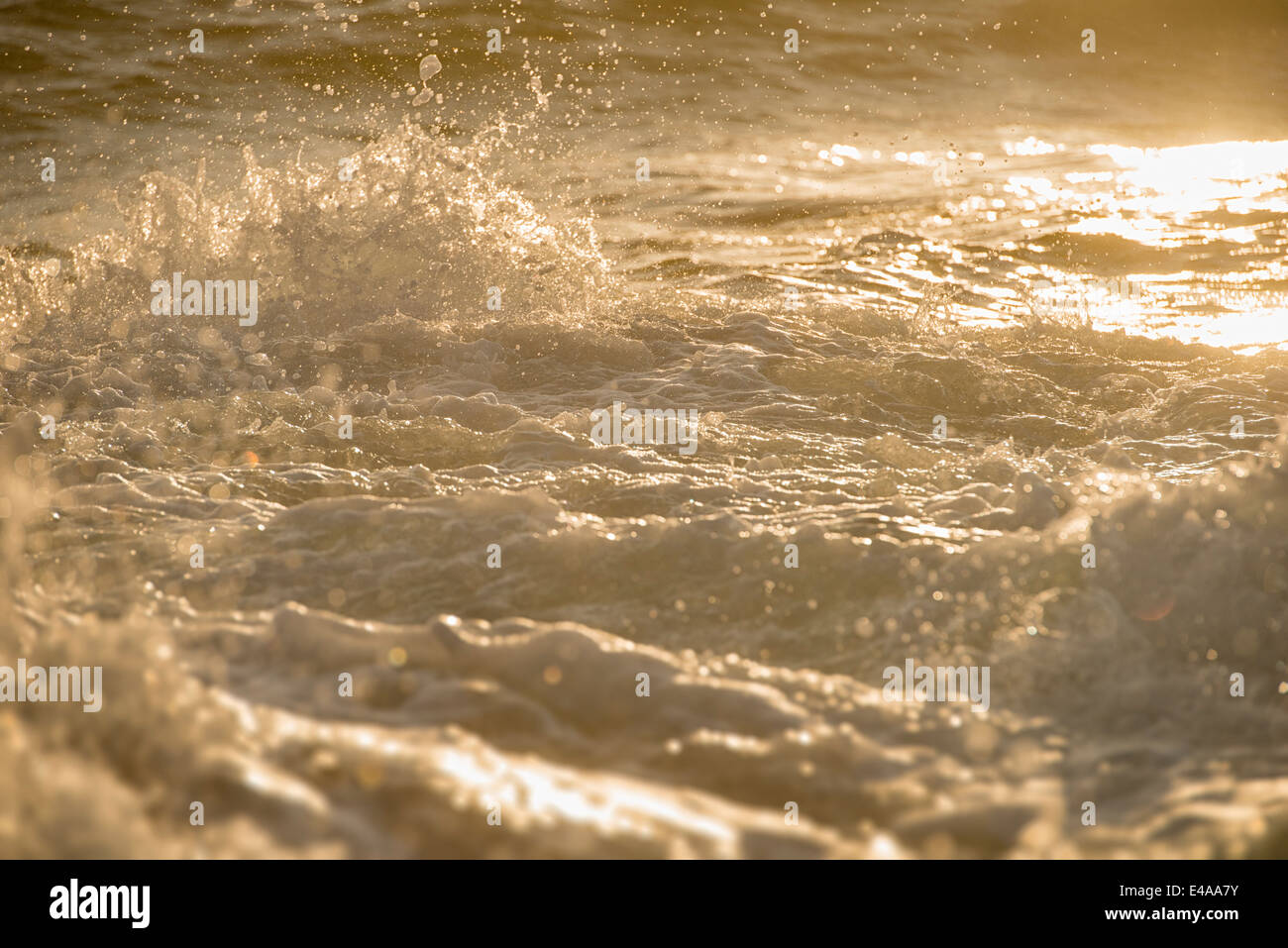 Australia, Nuovo Galles del Sud, Tweed Shire, schizzi frangiflutti a Riva del punto di Hastings nella prima luce del mattino Foto Stock