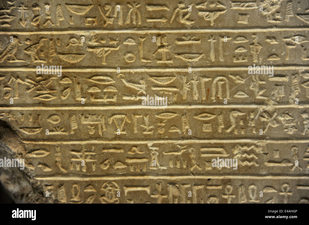 Stele circa sacerdotessa Takerseb facendo offerte agli dèi. Kimestone. Dettaglio. Scrittura geroglifica. Foto Stock