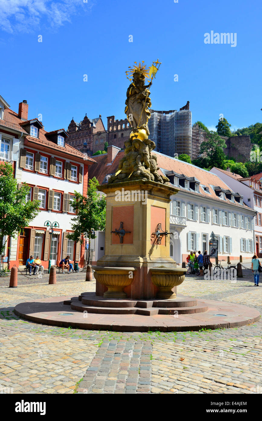 Madre di Dio Fontana Heidelberg Germania de Europa Fiume Neckar Foto Stock
