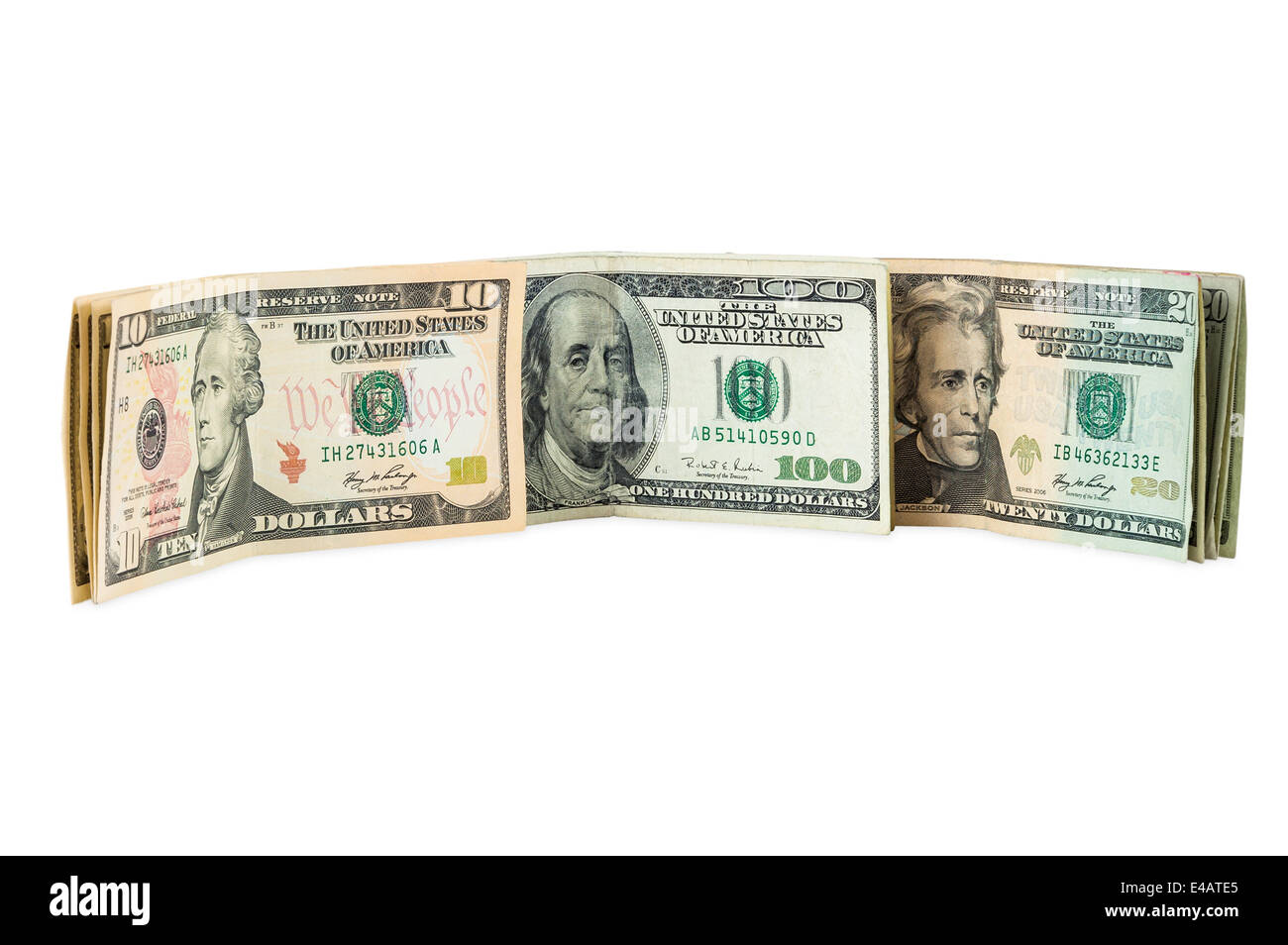 Dollaro banconote su sfondo bianco su sfondo bianco con tracciato di ritaglio Foto Stock